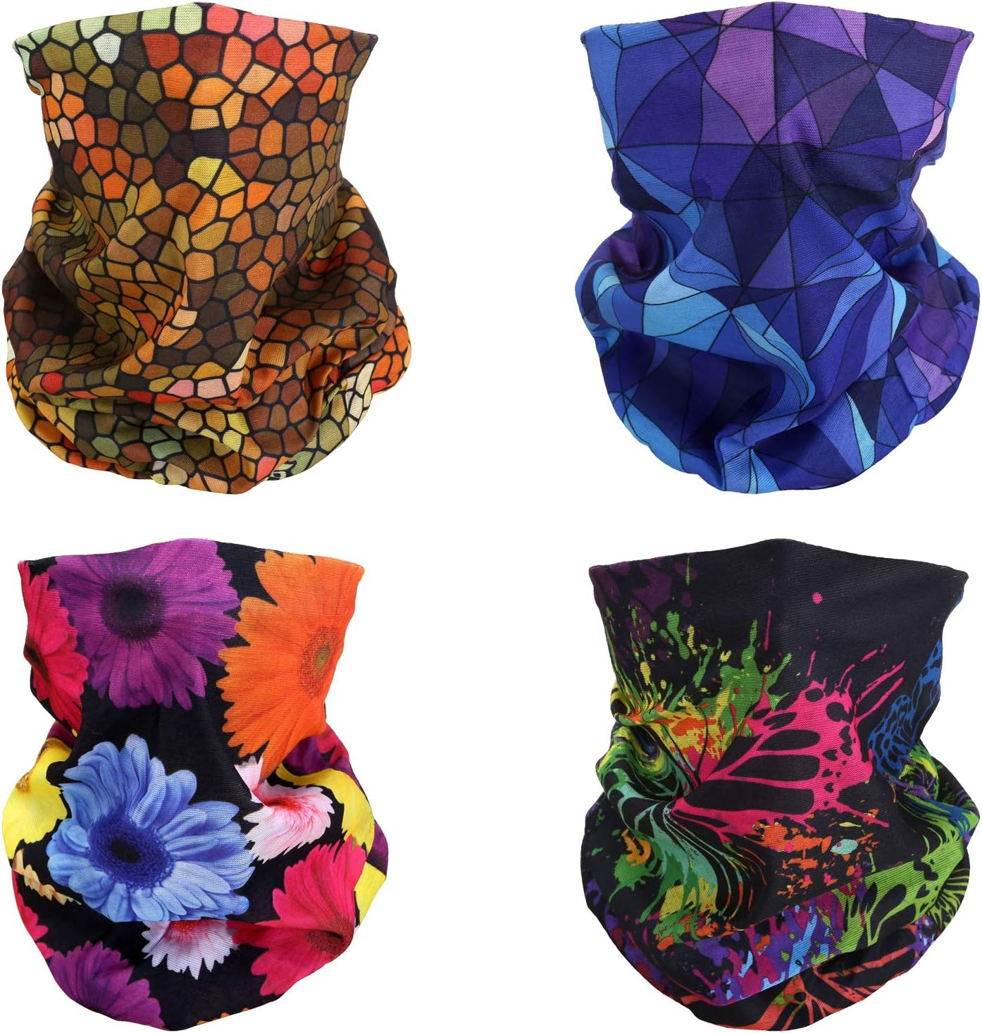 SMEHCF 4 Headband Bandana Balaclava Half Face Mask Shield Head Hair Scarf Neck Gaiter Hat Multipurpose for Women Men Breathable Reusable Washable Camo Cashew Flower Black Grey