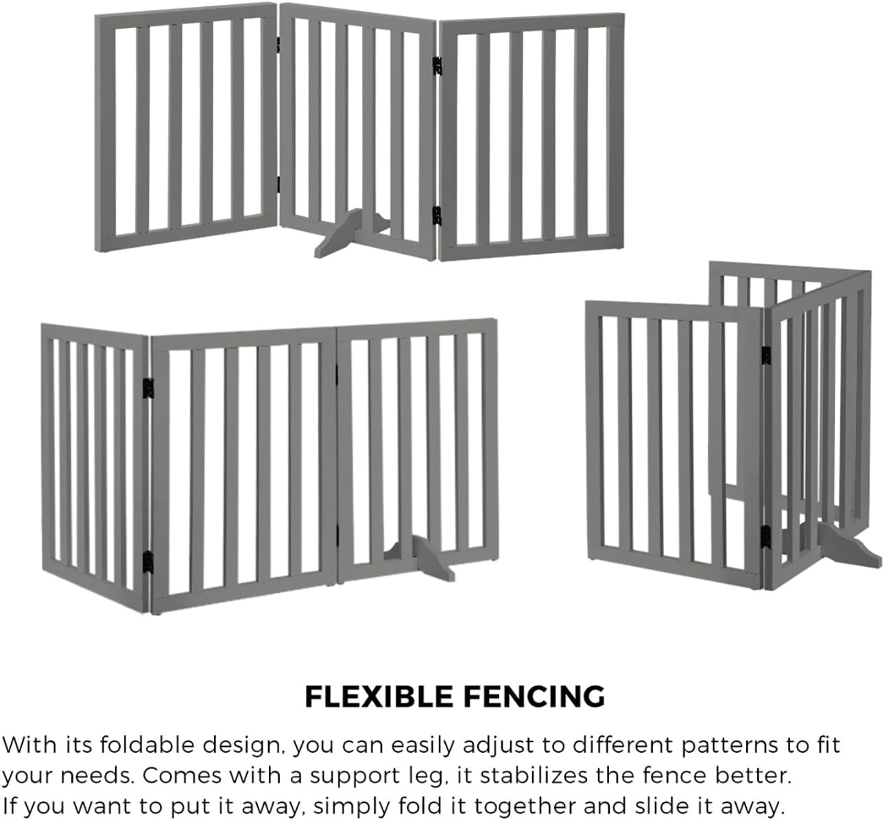 Dog Gate with Support Leg Pet Gate Fence 142 X 60.5 X 2Cm Grey image number 2