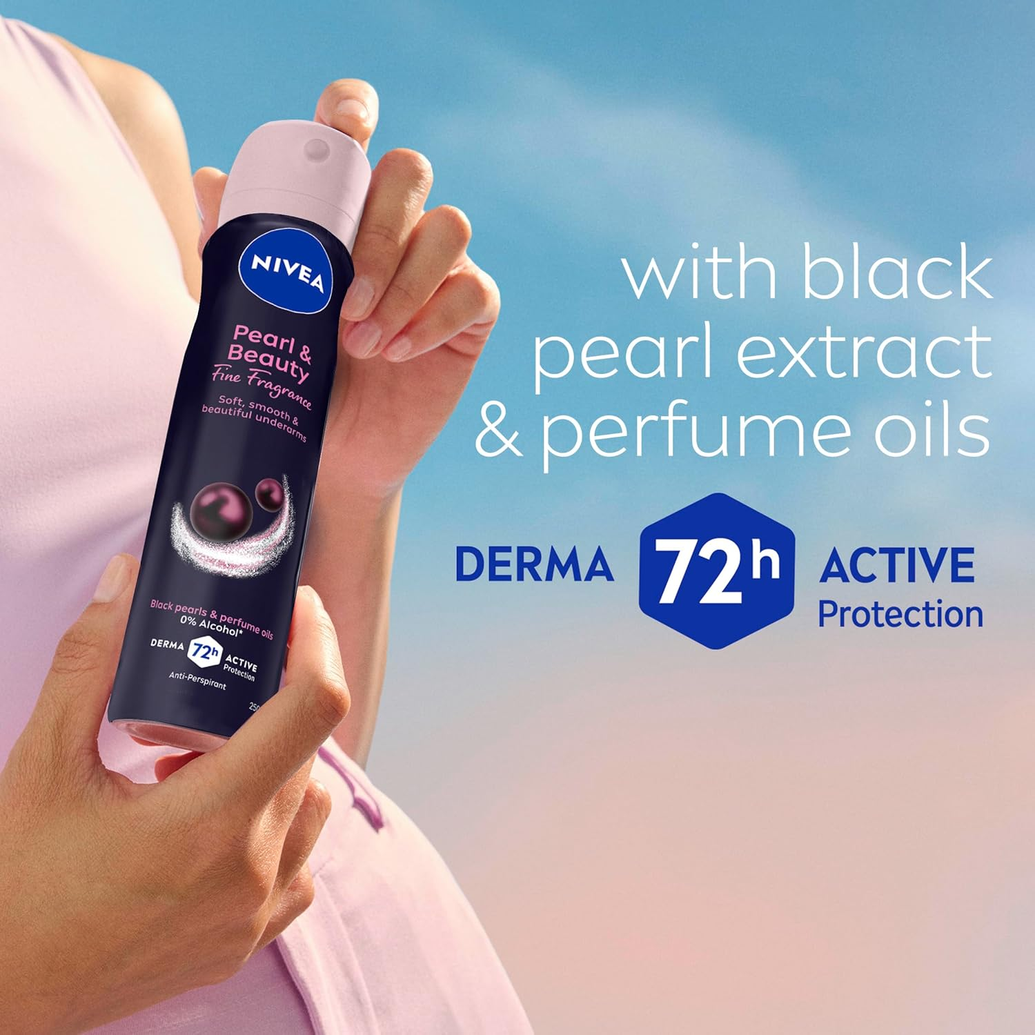 NIVEA Pearl & Beauty Fine Fragrance Anti-Perspirant Aerosol Deodorant 250Ml | 72-Hour Sweat & Odour Protection | Long-Lasting Freshness | Skin-Safe Formula | with Perfume Oils (Pack of 2) image number 5