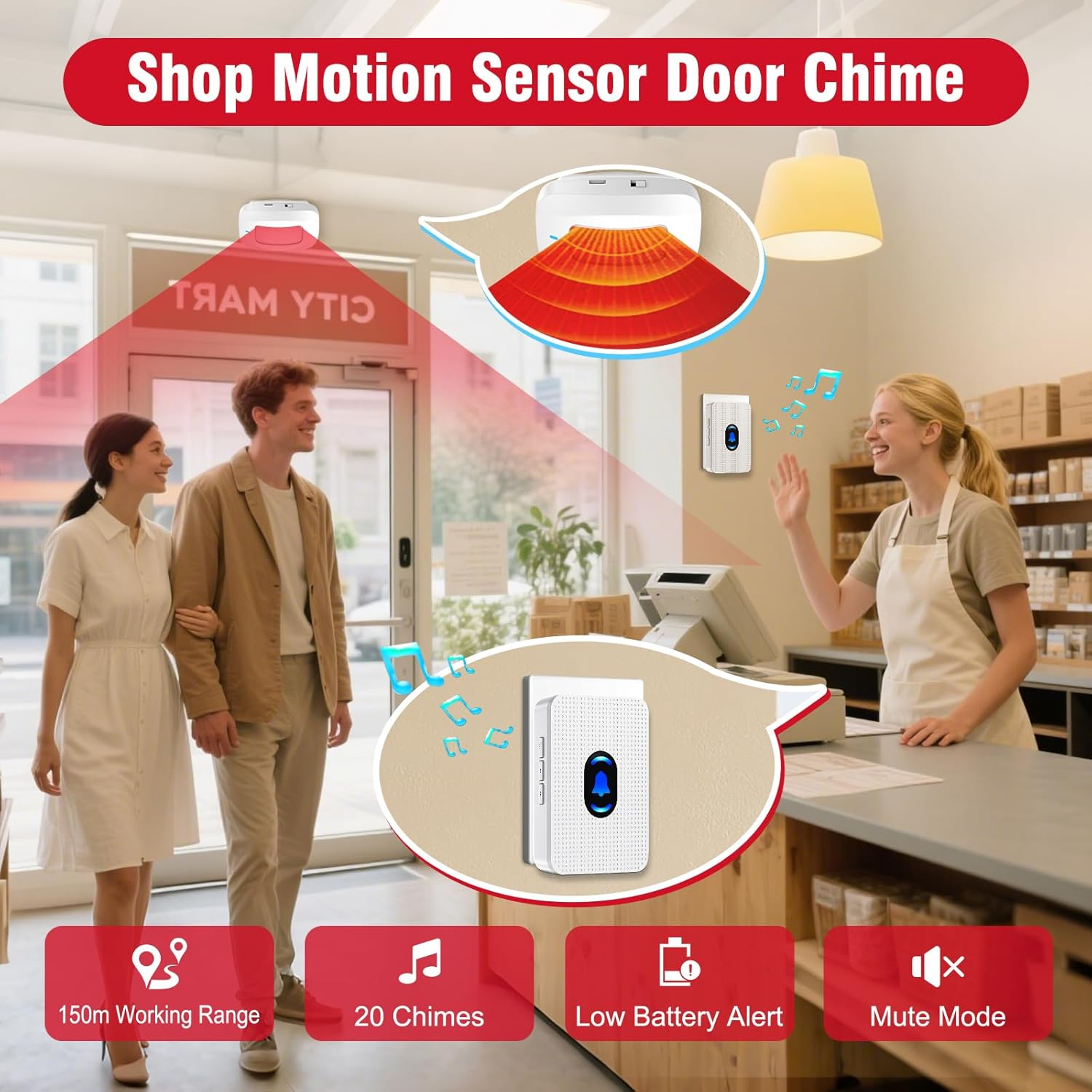 DAYTECH Motion Sensor Door Chime Wireless Door Sensor Chime, Motion Sensor Doorbell Bed Alarms for Elderly Dementia Patients with 500 FT Range, 5 Adjustable Volume image number 4