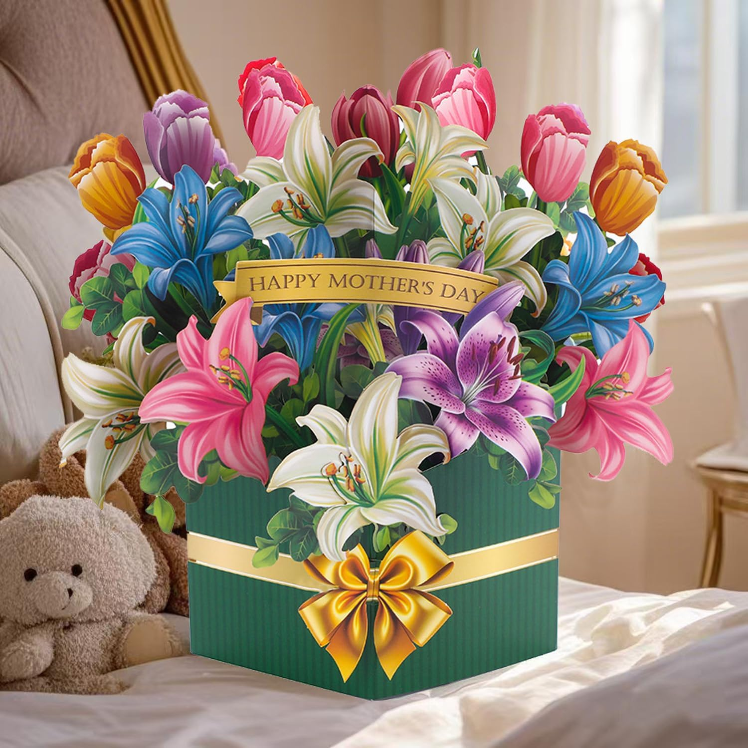 Freshcut Paper Pop up Cards, 10 Inch Lily Mother'S Day Forever Flower Bouquet 3D Popup Greeting Card with Blank Notecard and Envelope, Mother'S Day Birthday Valentine'S Day Anniversary Cards (Lily) image number 5