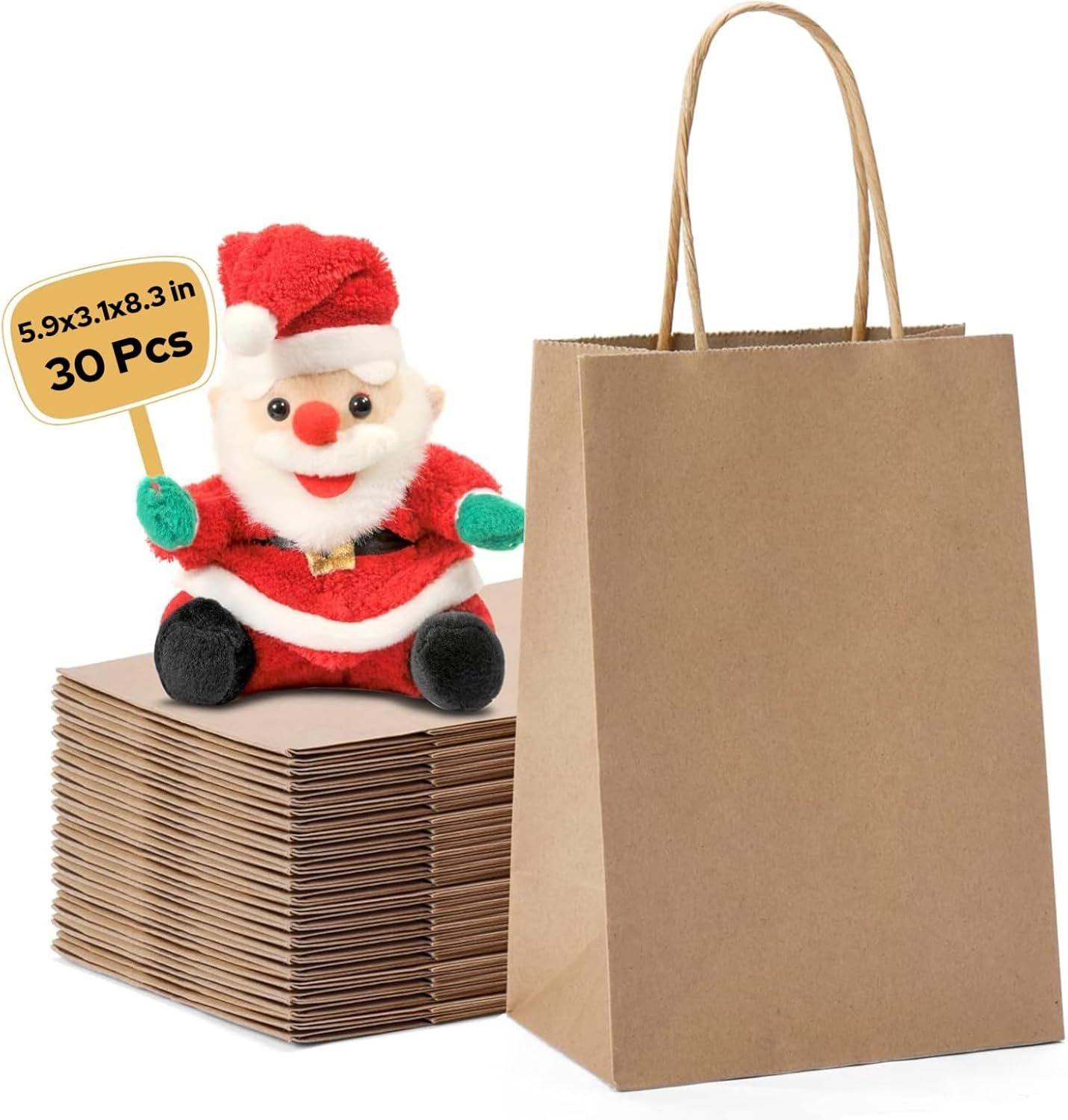 30 Pcs Kraft Paper Bags with Handles, 5.9X3.1X8.3 in Brown Gift Bags, for Business, Retail, Shopping, Party Favor image number 4