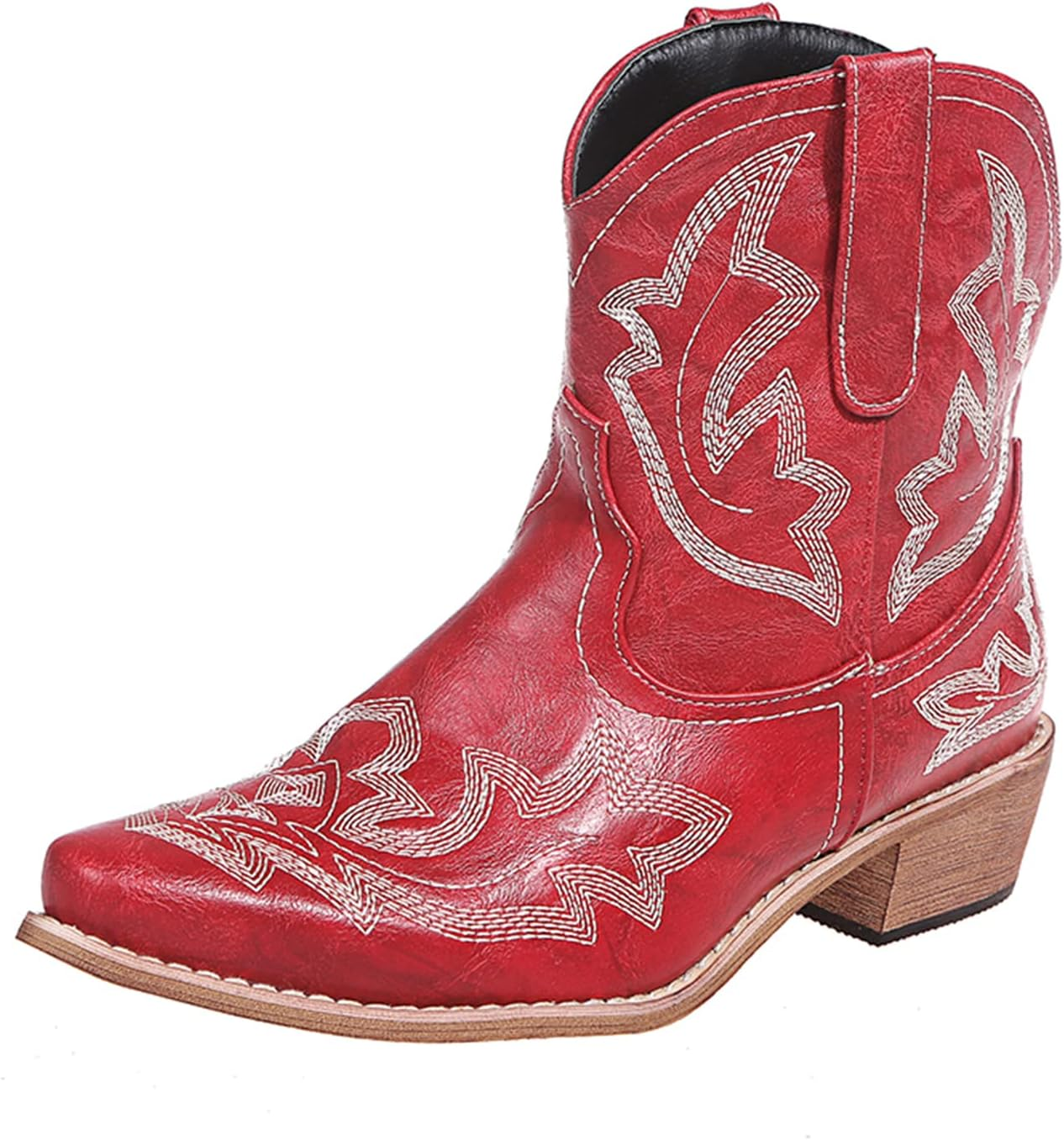 Kinyahoe Cowboy Boots for Women Cowgirl Western Ankle Boots Ladies Short Embroidered Pointed-Toe Low Heel Stitched Classic Retro Booties US6-10.5