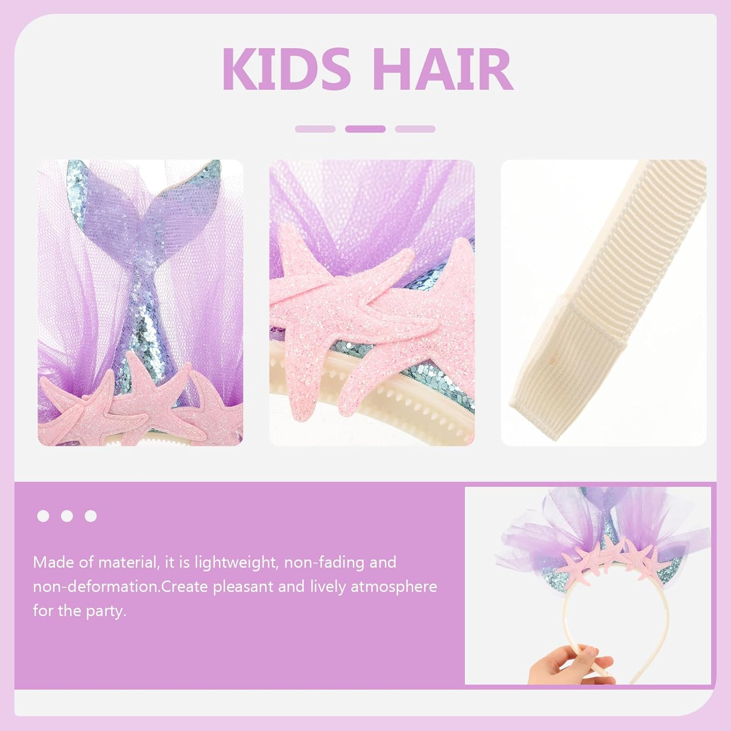 Healvian Glittering Mermaid Headbands Adorable Mesh Hair Headpiece Party Decoration for Kids (Random Style) image number 6