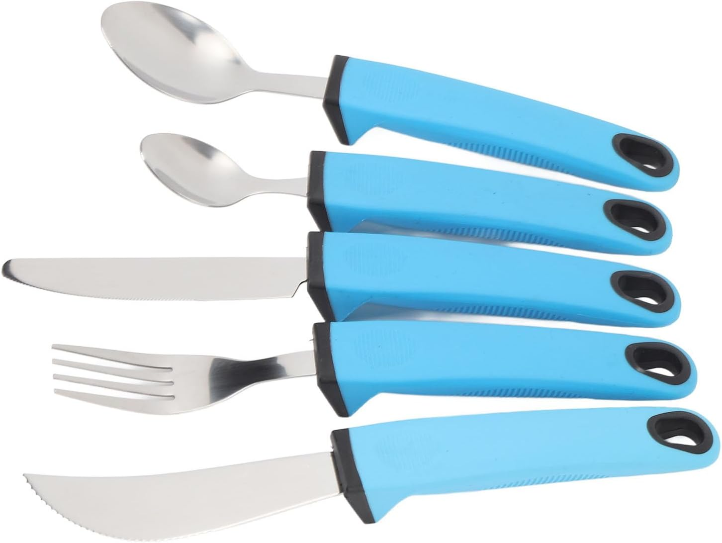 5Pcs Adaptive Cutlery Set, anti Shake Adaptive Utensils Set, Adaptive Flatware Set, with Nonslip Handle for Hand Tremors, Arthritis, Parkinson or Elderly Use (Blue)