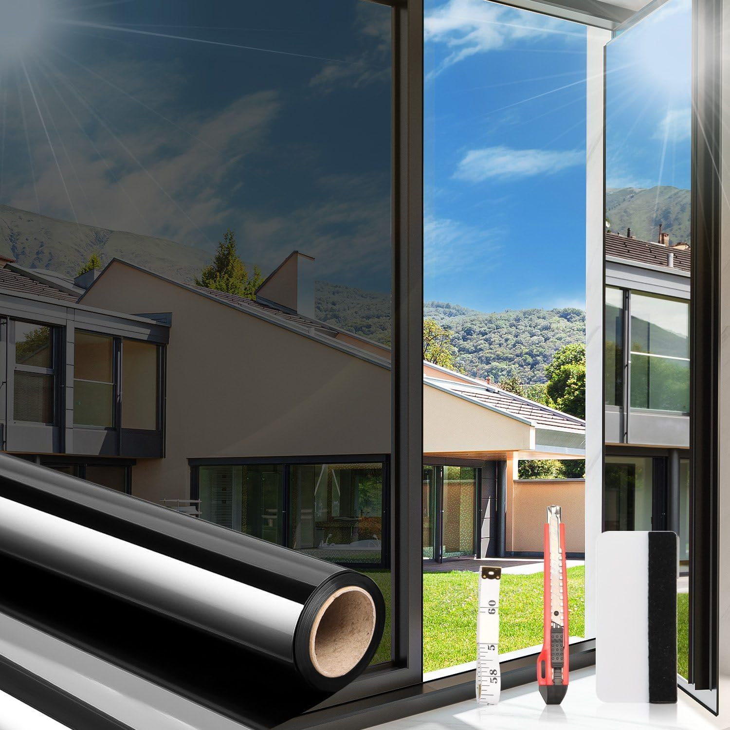 Arthome Heat Blocking Window Film Kit Anti-Uv 90X254Cm, Heat Control Window Stick Tint Reflective No Glue Static Cling Adhesive DIY One Way Film for Home and Office Sun Glare Reduction with Tool&hellip;