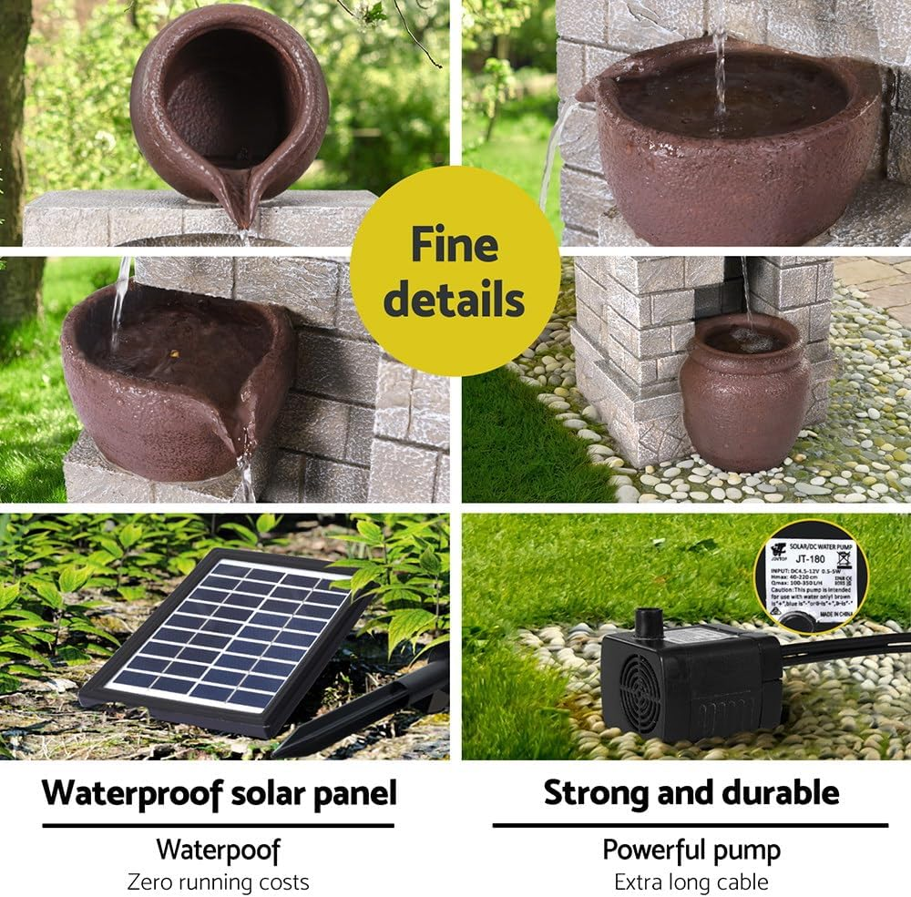 Gardeon Solar Fountain Water Feature Pot Outdoor Indoor 4-Tier Cascading Brown image number 4