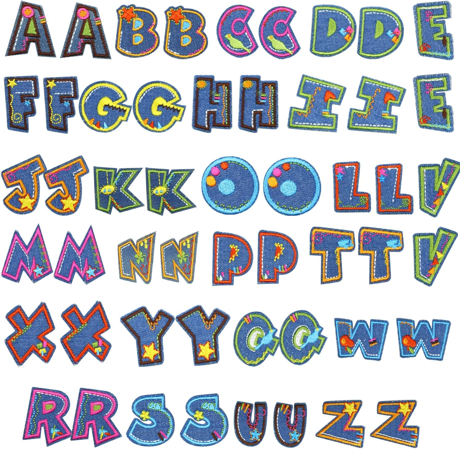 52Pcs Letter Iron on Patches, Sew on Alphabet Applique Patches, Colorful Alphabet A-Z Embroidered Patches for Clothing Hats Shoes Bags, Style A image number 6