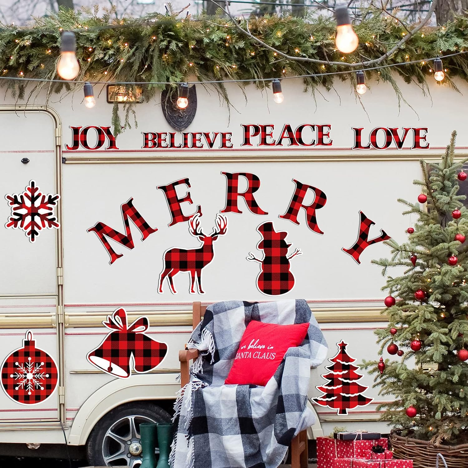 25 Pieces Merry Christmas Garage Door Stickers Magnets Christmas Refrigerator Decals Weather Resistant Garage Magnets Decoration Xmas Home Decor Magnetic Stickers for Car DIY Holiday (Plaid Style)