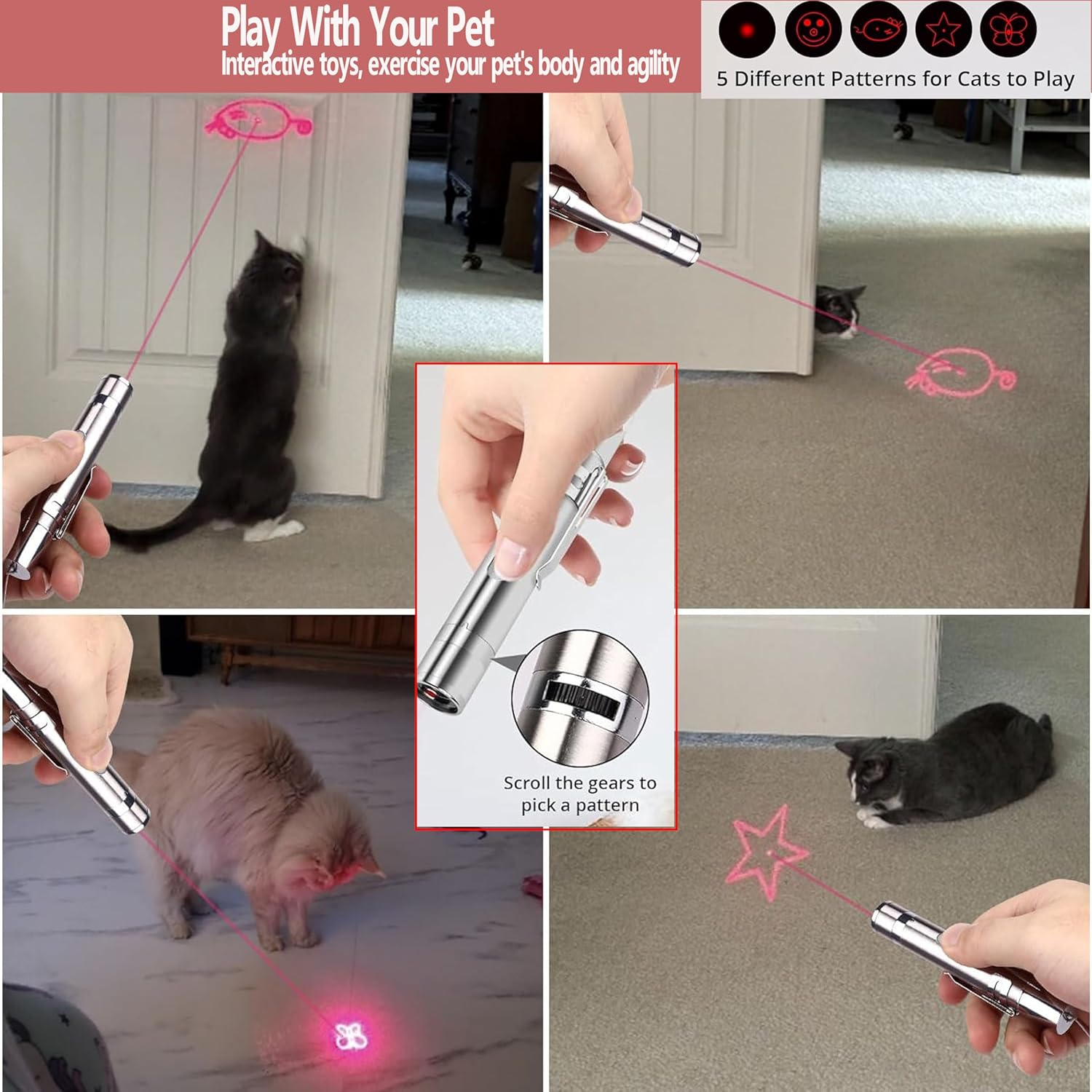 Cat Laser Pointer Toy, 3 Light Modes, 5 Patterns, Interactive Pet Wand, Rechargeable image number 6
