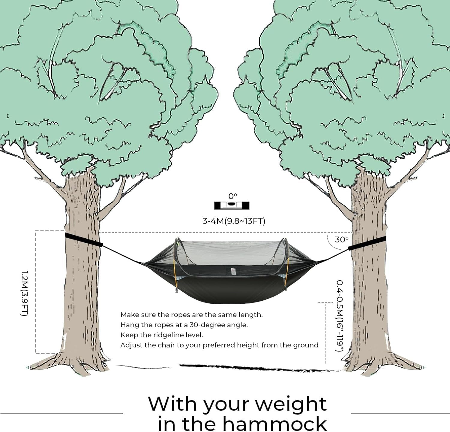 APEXORIGIN Camping Hammock, Portable Single & Double Hammock Tent with Mosquito Net & Rainfly,3 in 1 Waterproof Lightweight Portable Sleeping Hammock Bug,Suitable for Outdoor Courtyards(Army Green)