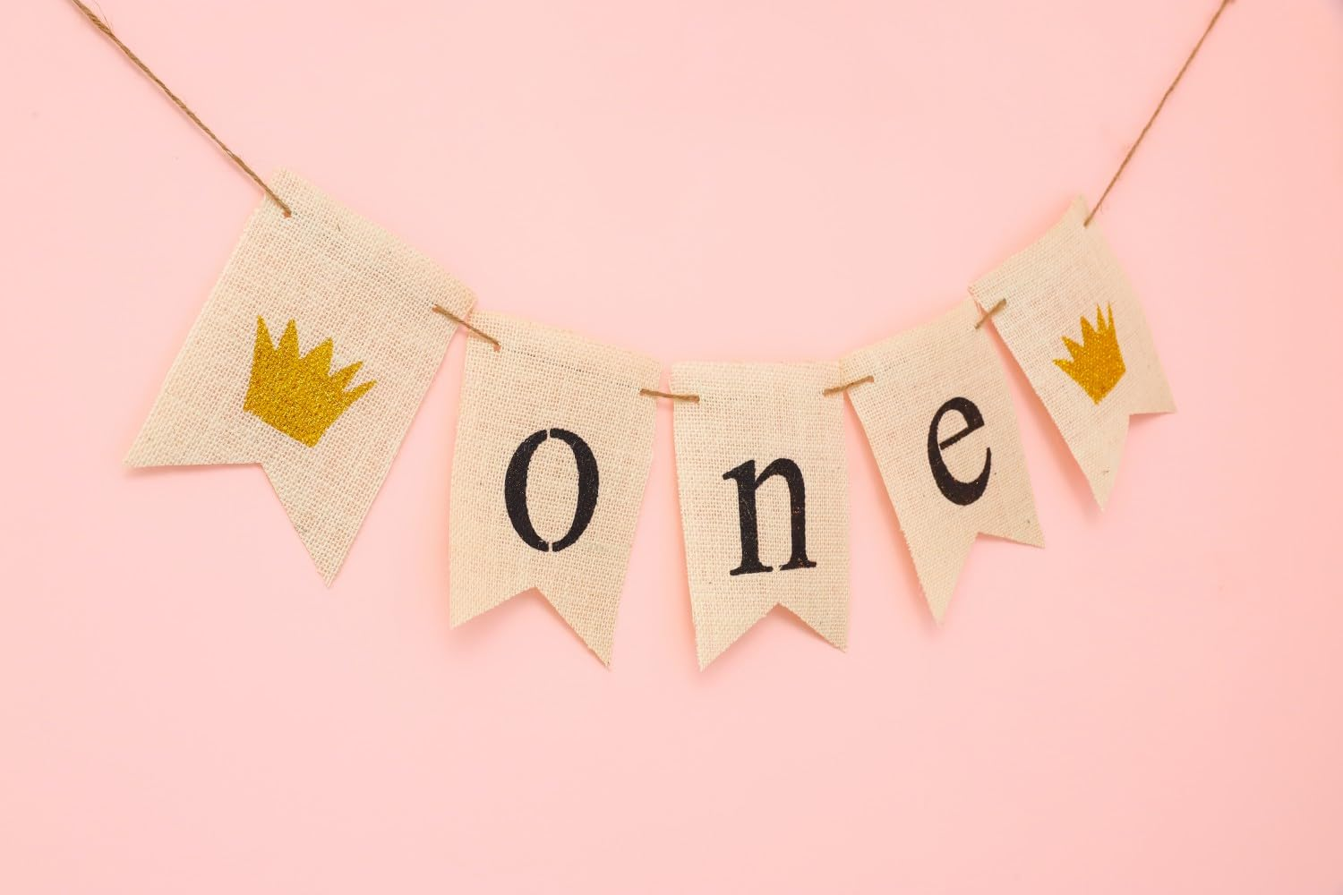 LOVENJOY 1St Birthday Decorations Rustic Burlap Banner for Baby Boy Girl One Year Old Celebration Handmade, Pre-Strung,Crown image number 5