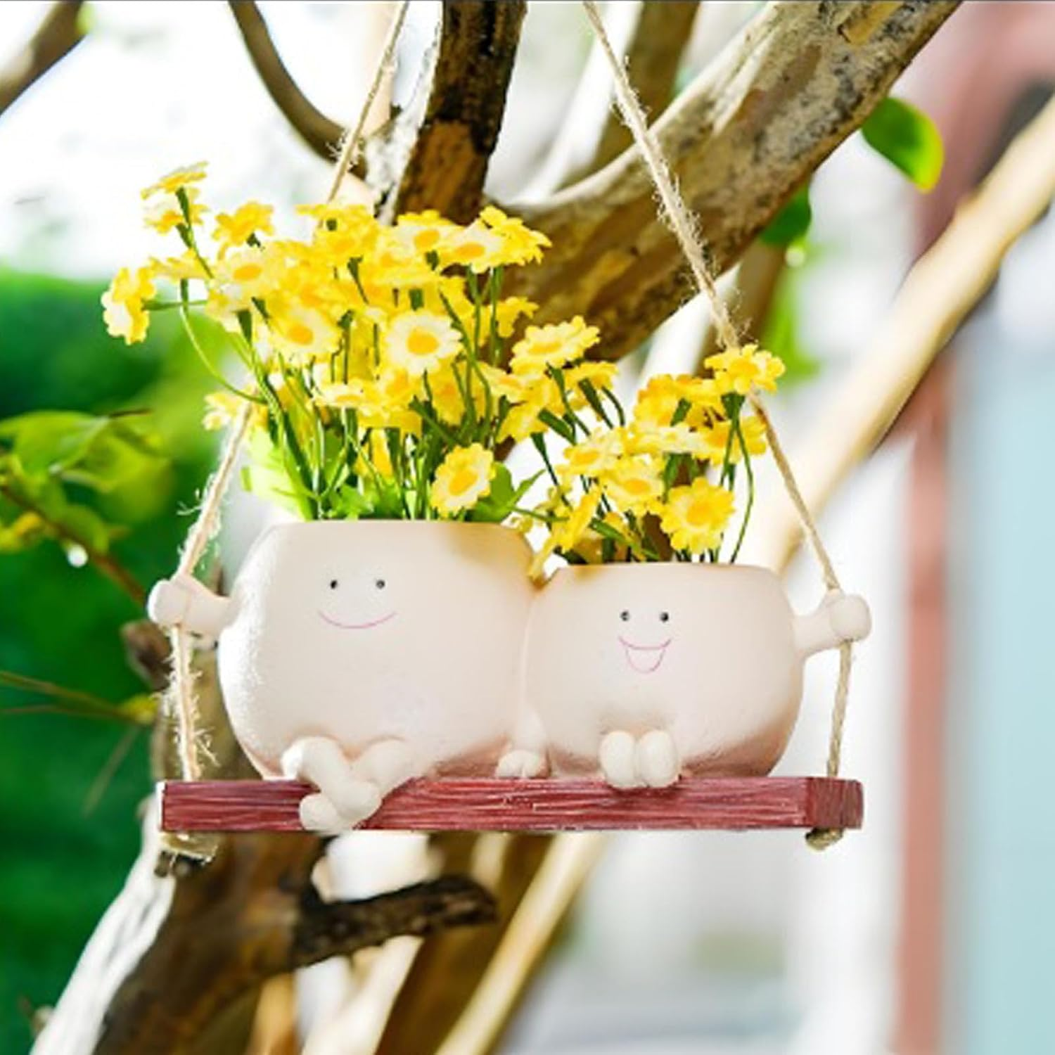 Swinging Planters with Smile Faces, Couple Swing Plant Pot Smiley for Indoor Outdoor Plants image number 6