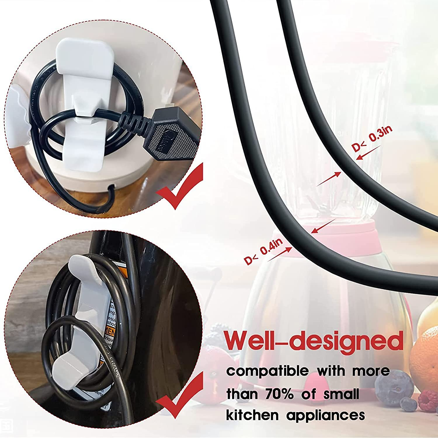 6 Pack Cord Organizer for Kitchen Appliances, MOIHSING Cord Wrapper Mixer Tidy Wrap,Cord Holder,Cord Bundles,Cable Clips,Tidy Cable&Wire Storage Management for Mixer Accessories,2 Black+2 White+2 Grey image number 6