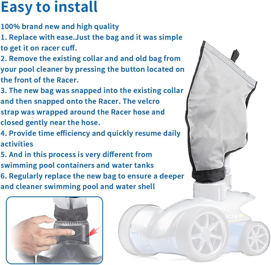 360240 Racer Pool Cleaner Debris Bag Replacement/With Hook & Loop Fastener - for Pentair Racer 360228 LS 360330 Kreepy Krauly Automatic Pool Vacuum Cleaner Parts (1 Pack) image number 4