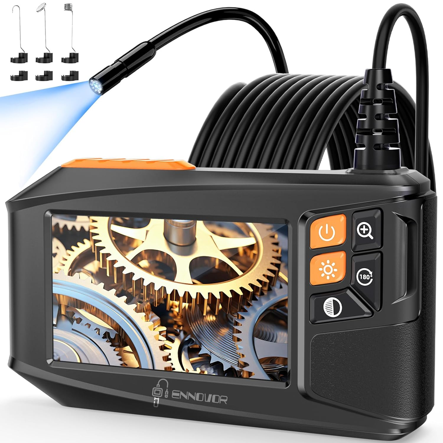 Ennovor Endoscope, 4.3'' IPS Screen Inspection Camera, 1920P HD Digital Borescope, No App No Wifi Inspection Camera with 8 Adjust LED Lights, IP67 Semi-Rigid Cable Waterproof Drain Camera (16.4Ft/ 5M)