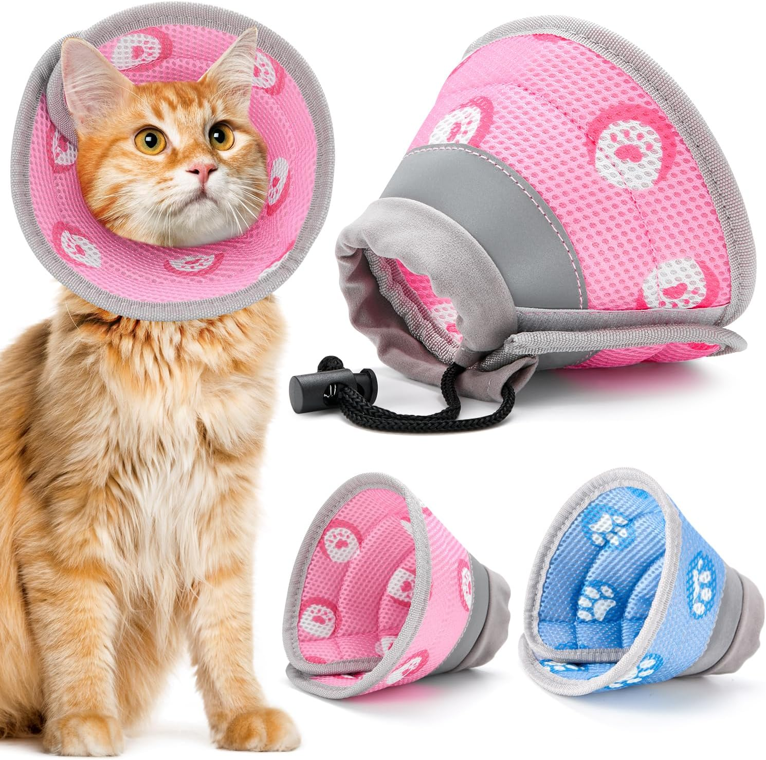 Slowton Cat Recovery Collar - Protective Adjustable Elizabethan Recovery Collars anti Licking Wounds Cute Comfortable Lightweight Pet Cone Collar for Cats Puppy Small Dogs Pets Animals after Surgery