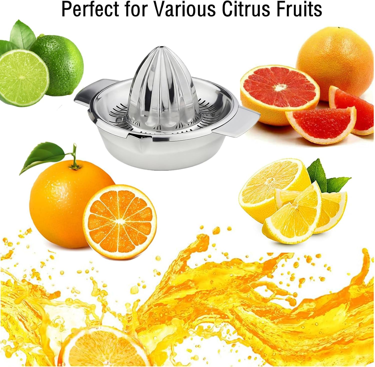 EP Leben 304 Stainless Hand Juicer Rotation Press with Strainer＆10Oz Bowl, 2 Pour Spouts, Citrus Lemon Orange Grapefruit Juicer Manual Squeezer, Easy to Clean, Dishwasher Safe image number 6