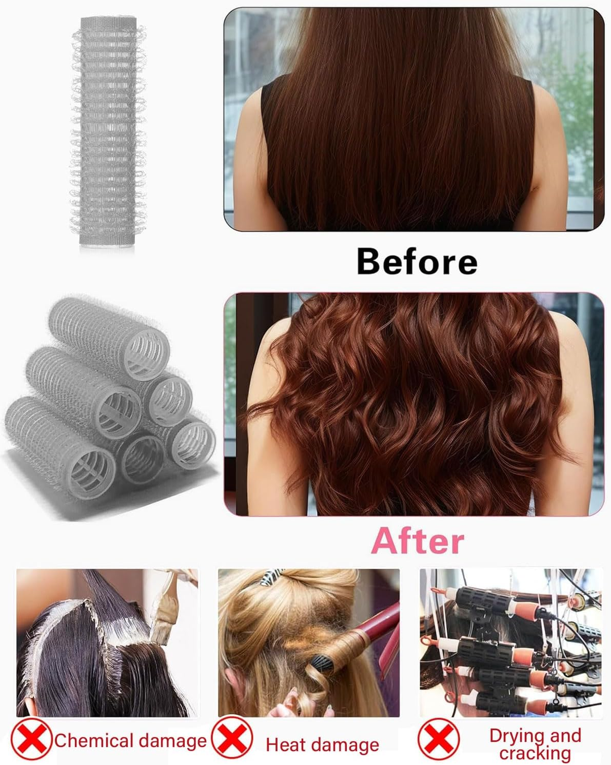 TPZORJX 37 Pieces Manual Hair Rollers Self Adhesive Hair Rollers Salon Barber Shop Rat Tail Combs DIY Curlers with Steel Tip Comb (Black) image number 5