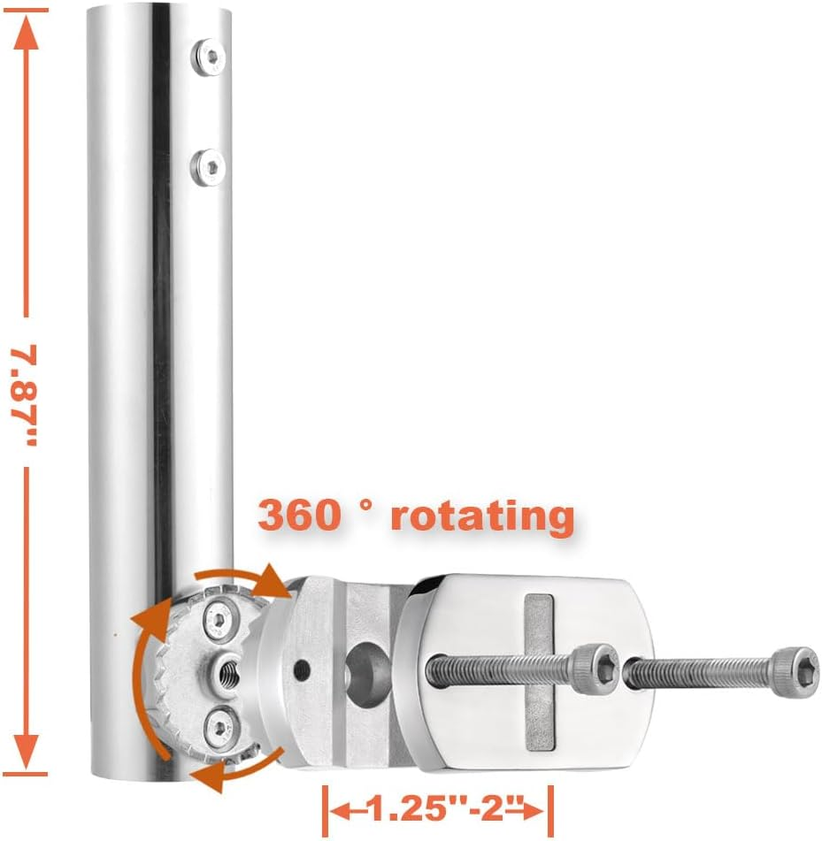 Stainless Steel Rail Mount for Starlink Dish RV Ladder Car Vehicles Roof Rack,360&deg; Rotating Pipe Mounting Kit for Yacht Sailboat Railing Marine Boat Pole Adapter Tube Holder Base(2Inch,200Mm) image number 1