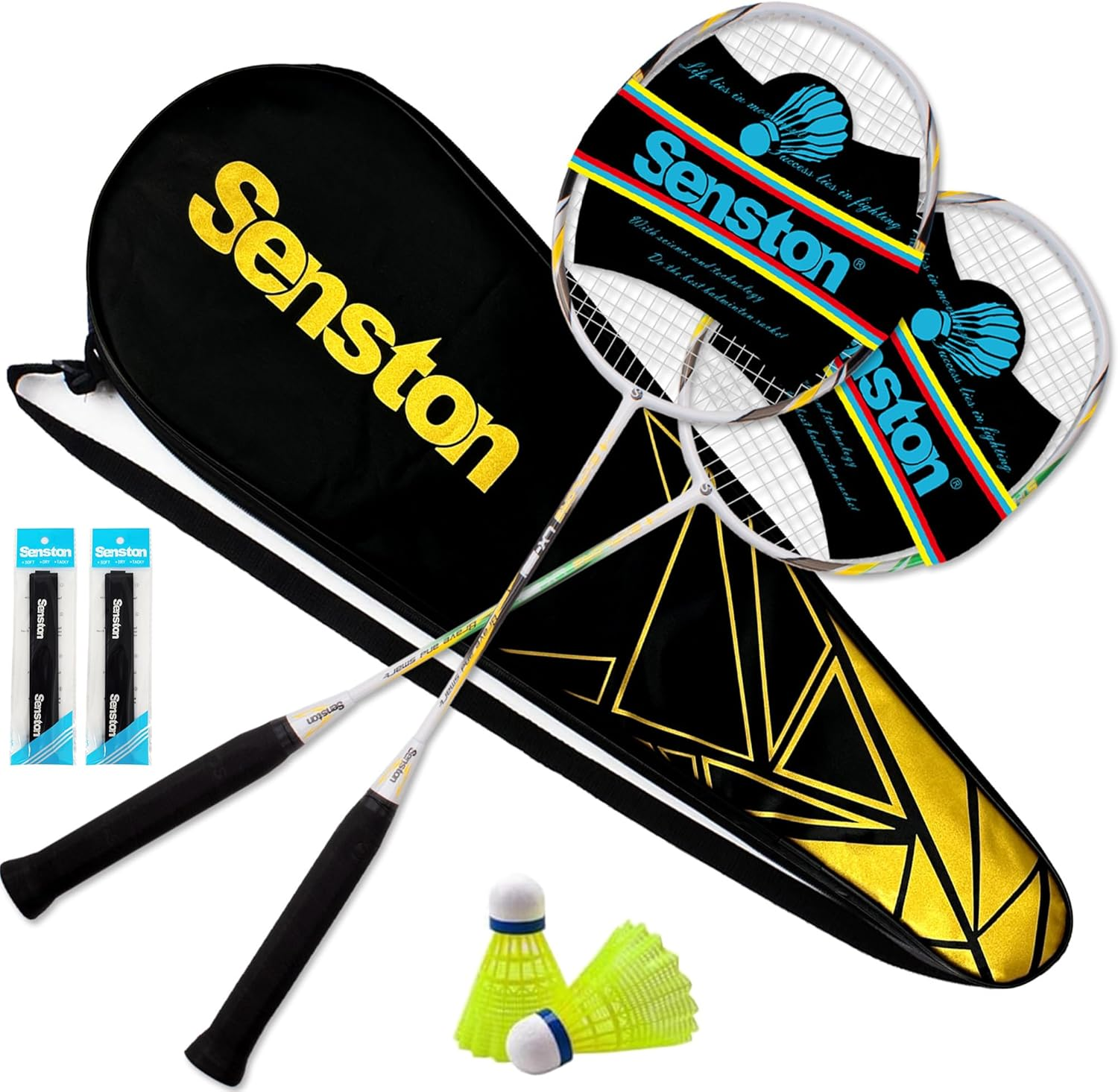 Senston Badminton Racket Set of 2 Graphite Shaft Badminton Racquet Set Including Badminton Bag,2Badminton Shuttlecocks, 2 Badminton Grips