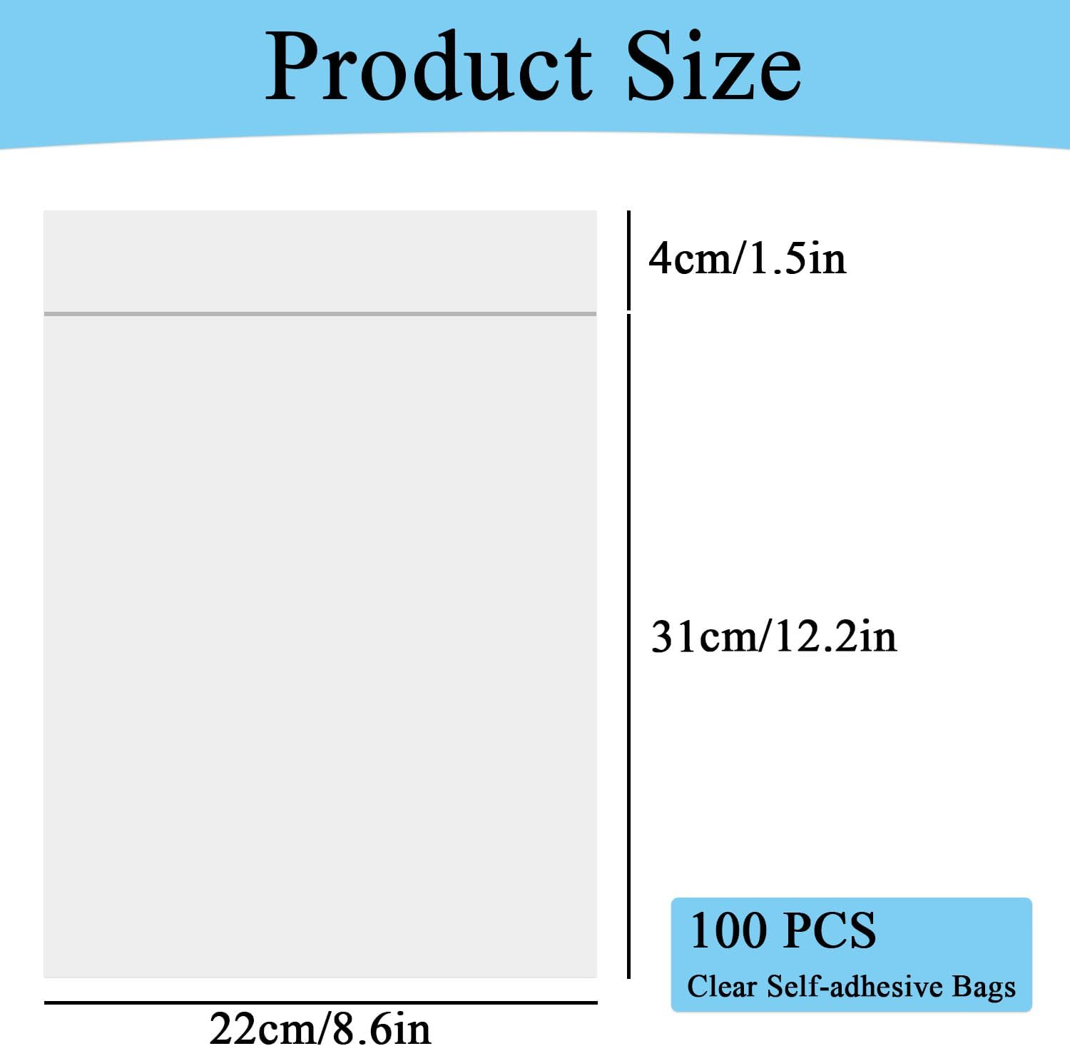 100 Pack A4 Clear Self-Adhesive Bags, 22X35Cm Self Sealing Cellophane Display Bags/Sealable Bags, Clear Envelopes, Sealable Packaging Bag, A4 Cello Bags OPP for Clothes,Cards,Pictures,Sweets,Cookies