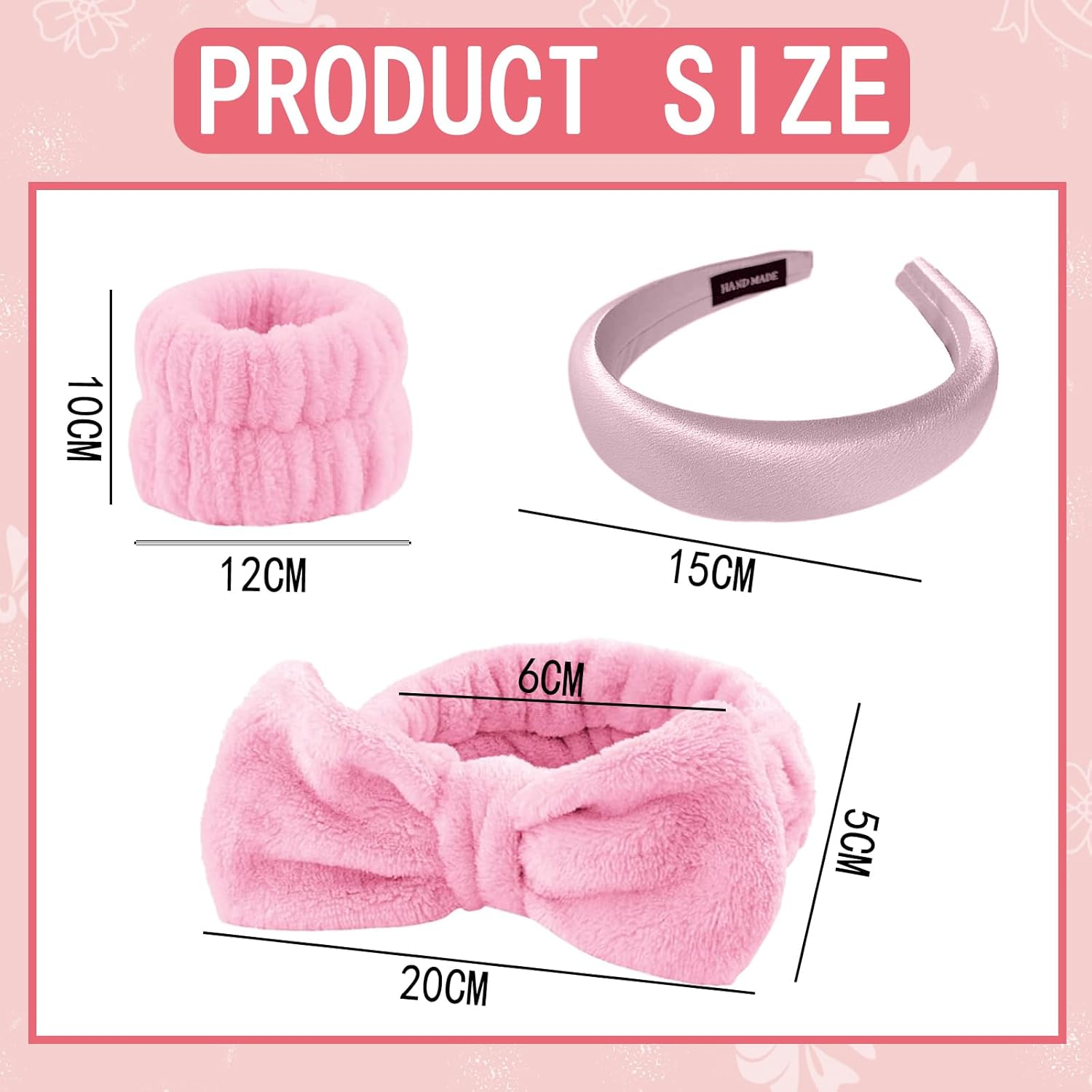 ZWWOGE Set of 4 Hairbands, Cosmetics, Pink Headband for Washing the Face, Skin Care, Headbands, Make-Up Hair Band, Headband, Wrist Wash Band Set for Women, Girls, Sports, Shower, Makeup Removal