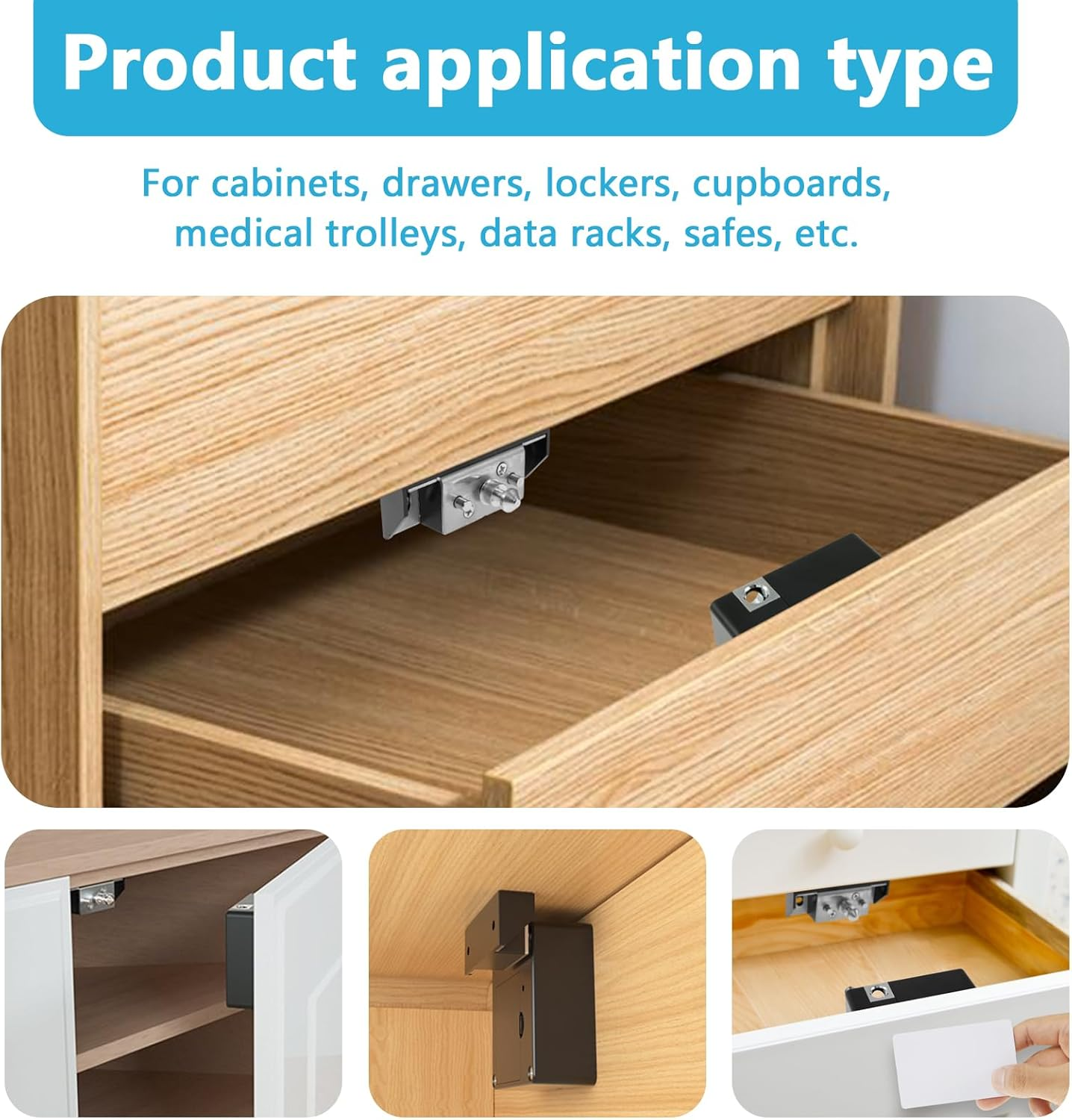 Smart Cabinet Lock, Hidden Cabinet Lock with 2 Cards, Intelligent Electronic Drawer Lock, No Drill Invisible Cabinet Lock, Keyless Cabinet Drawer Lock Set for Drawer Cabinet image number 1