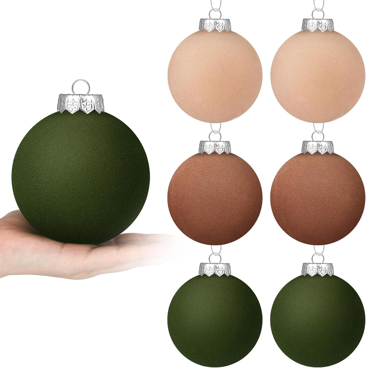 6 Pcs Large Velvet Christmas Ball Ornaments 3.9'' Vintage Neutral Christmas Ornaments Hanging Flocked Christmas Ornaments Christmas Tree Decorations for Holiday Party Xmas (Brown)
