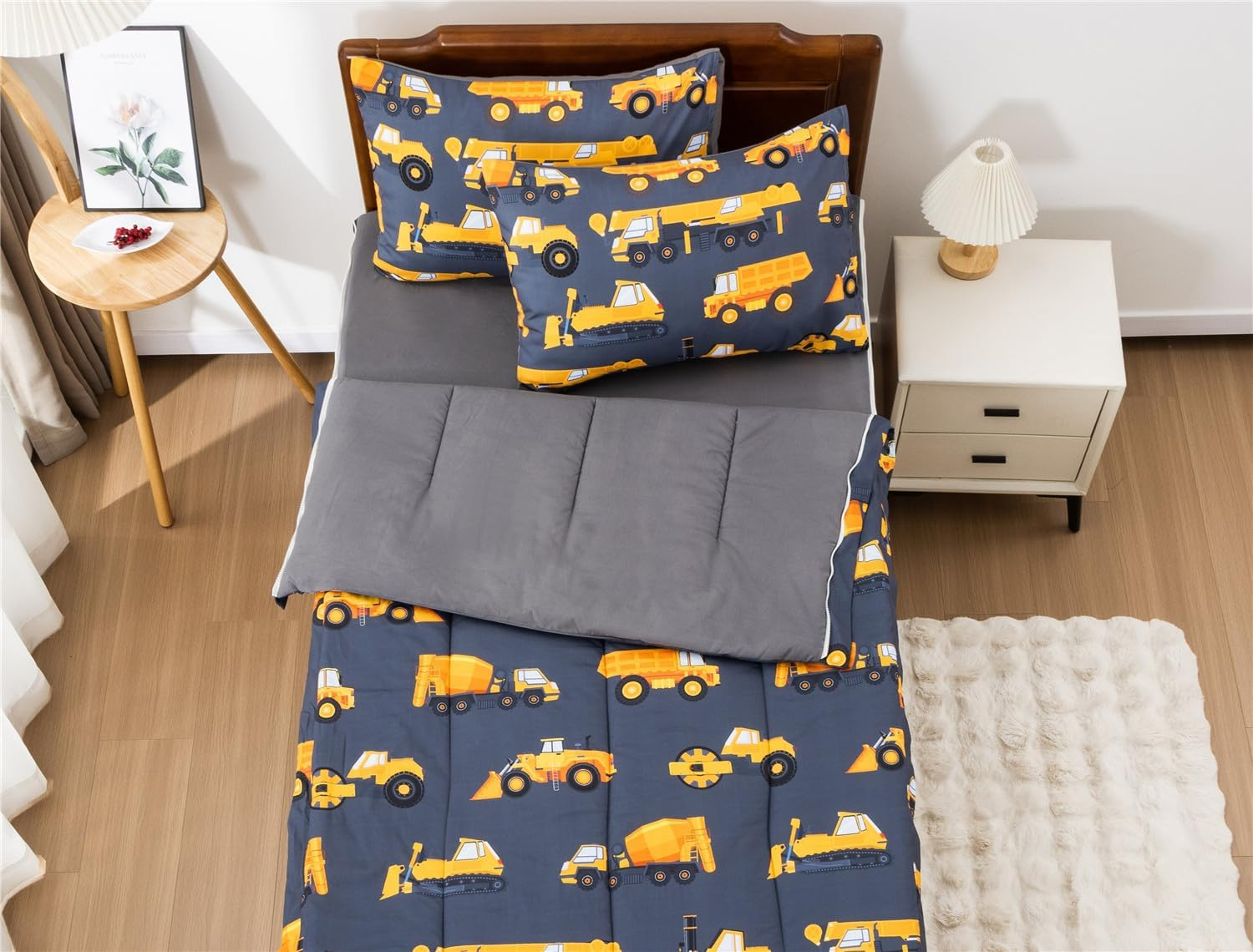 Meeting Story 3Pcs Kids Comforter Sets Zipper Bedding Set for Boys,Twin Kid Bedding Set Car Comforter Construction Bedding for Kid,All in One Zipper Bedding（Grey,Twin） image number 3