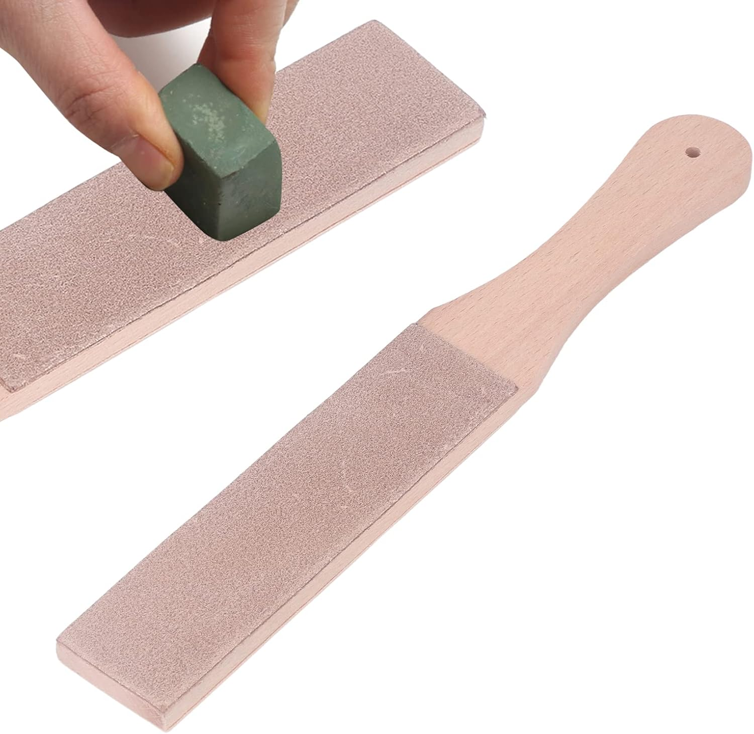 Portable Double Sided Leather Strop, Beech Wood Leather Quick Sharpening Strop, Used in Leather Crafts, DIY, Belts, Sanding Knives and Blade Sanding, Polishing image number 3