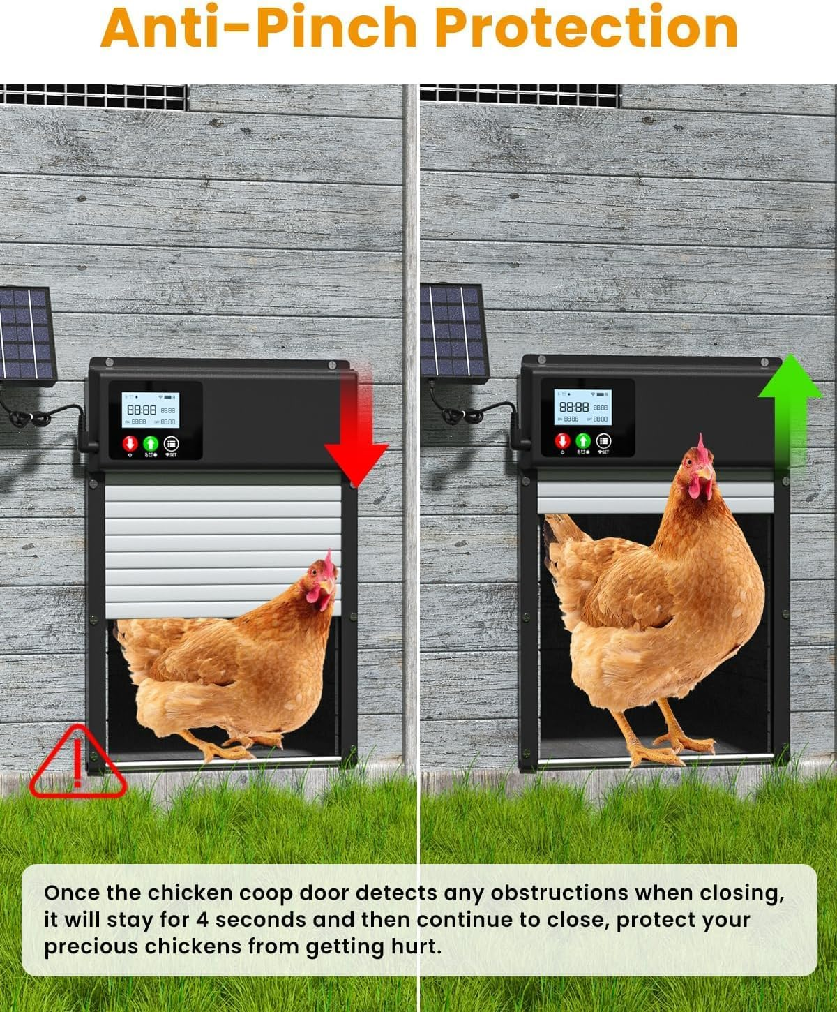 Upgraded 3In1 Wifi Automatic Chicken Coop Door Solar Powered, APP Remote Control Chicken Coops Door Opener, LCD Display, Timer Light Sensor, Electric Auto Doors 8000Ma Battery, Anti-Pinch image number 2