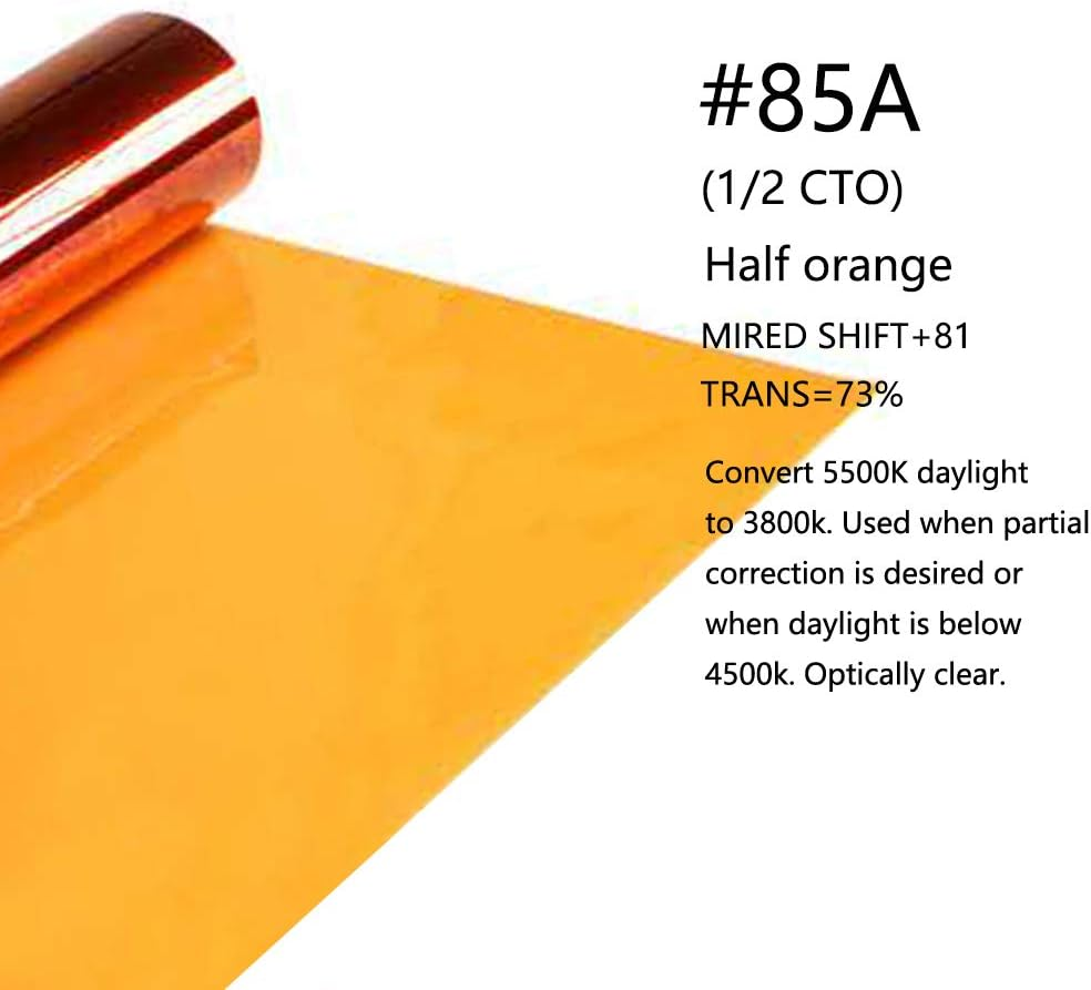 Orange Color Correction Gel Filter Sheet 16X20 Inches 4 Pieces 1/2 CTO Photography Lighting Gels for Photo Studio Flashlight Led Light - 1/4 Cto image number 4