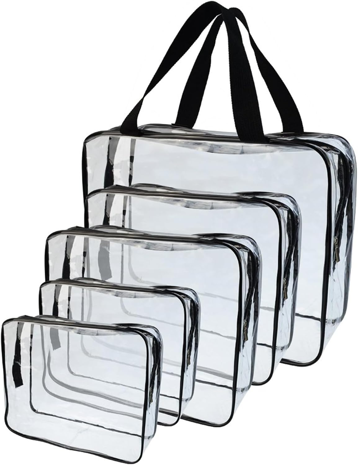 OJIOUI 5 Pack Clear Plastic Zippered Toiletry Bag, TSA Portable Cosmetic Makeup Bag for Vacation, Bathroom and Organizing（Black） image number 1