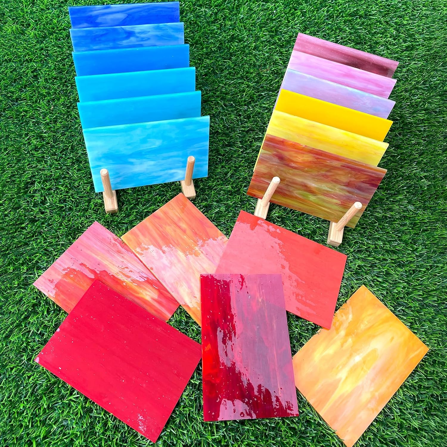 LITMIND 24 Sheets Stained Glass Variety Pack, 4 X 6 Inch Cathedral Art Glass, Mosaic Glass Supplies for Crafts, Assorted Colors Glass Sheets for Stained Glass Projects, ZJ-2401