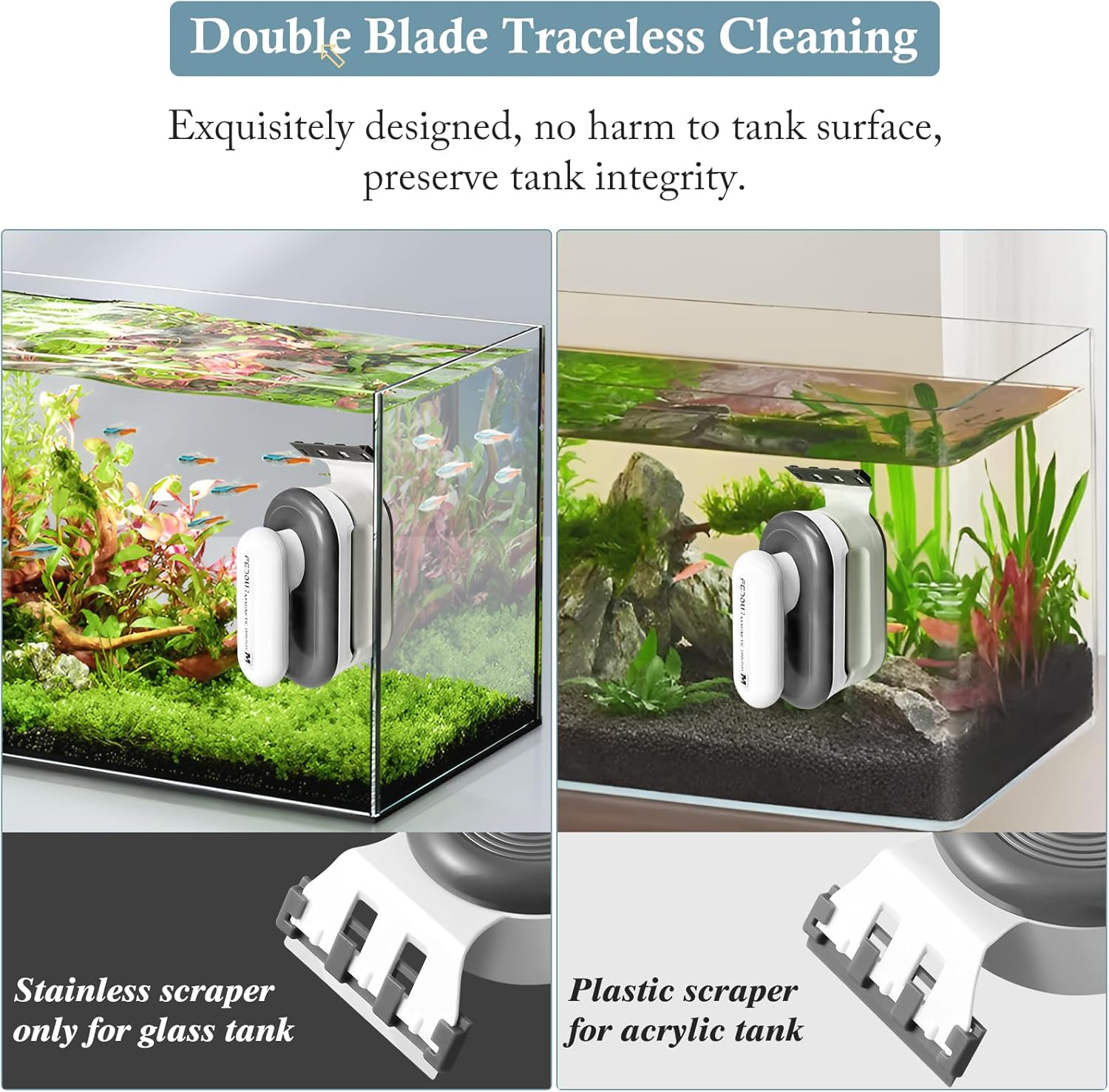 Aquarium Strong Magnetic Cleaner with 2 Detachable Algae Scraper, Fish Tank Magnet Cleaning Tool, Aquarium Floating Scrubber Brush for Glass and Acrylic Tanks 8-15Mm (Medium) image number 2