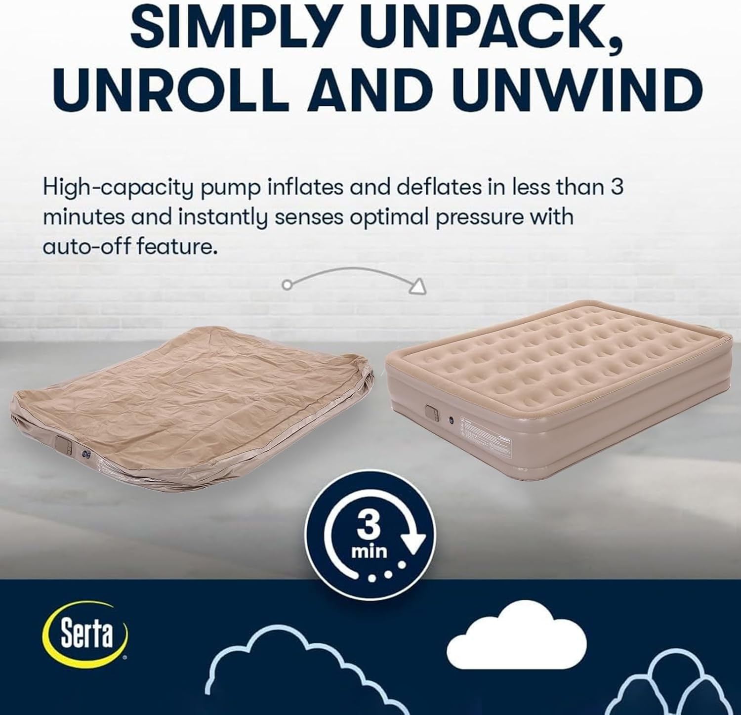 Queen Size Air Mattress with Built-In Rechargeable Pump, 3 Min Inflation, Waterproof Flocked Surface, 150X200X40Cm, 250KG Support &ndash; Portable Inflatable Bed for Home, Camping & Guests (Sandstone Beige) image number 2