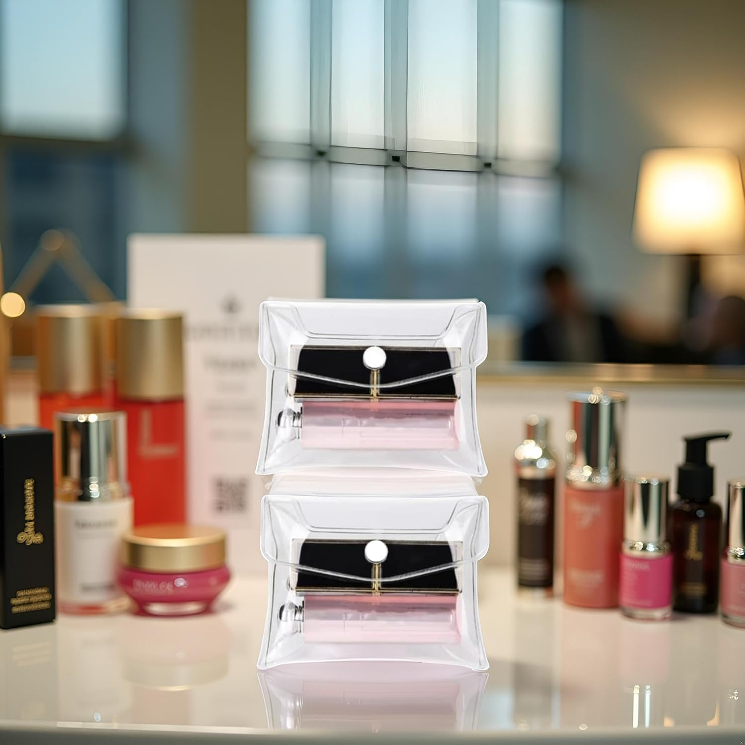 Jjlfresheners 2Pcs Transparent Mini PVC Makeup Bag Small Clear Plastic Cosmetic Organizer Bag Pouch with Snap Closure Cosmetic Bags for Vacation Travel, Bathroom Organizing Cosmetic Bags, Transparent, image number 2