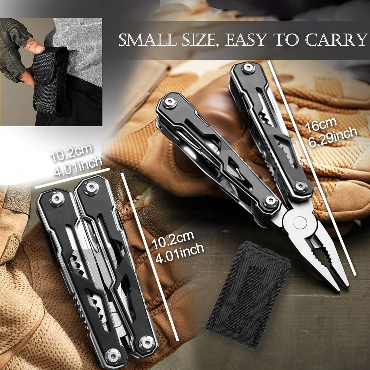16-In-1 Folding Stainless Steel Multi-Tool with Pliers, Scissors, Knife, 2 Safety Locks, Belt Clip, Pouch image number 4
