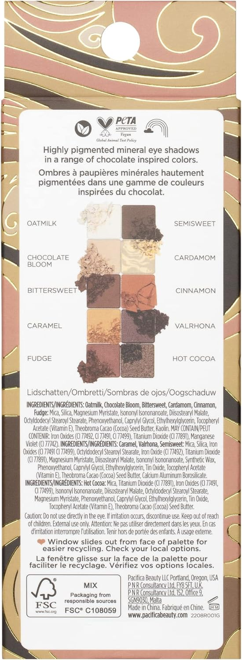 Pacifica Cocoa Nudes Mineral Eyeshadow Palette &ndash; 10 Shades Eye Makeup Naked Mineral Eye Shadow - Earth-Tone Rich Chocolate & Praline Neutral Talc-Free Highly Pigmented Cocoa Butter Clean Beauty Vegan image number 3