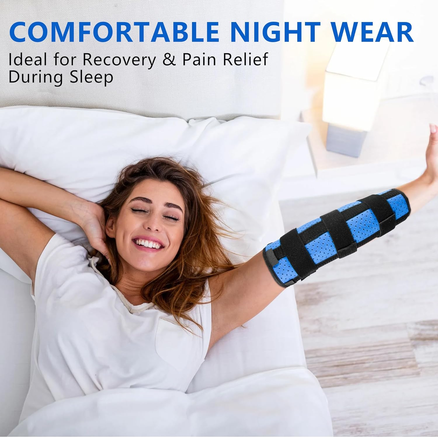 Elbow Brace with 3 Removable Splints for Cubital Tunnel Syndrome, Ulnar Nerve Pain, Stroke Recovery & Arm Injury, Adjustable Night Immobilizer for Men & Women, Left & Right Arm Support image number 3