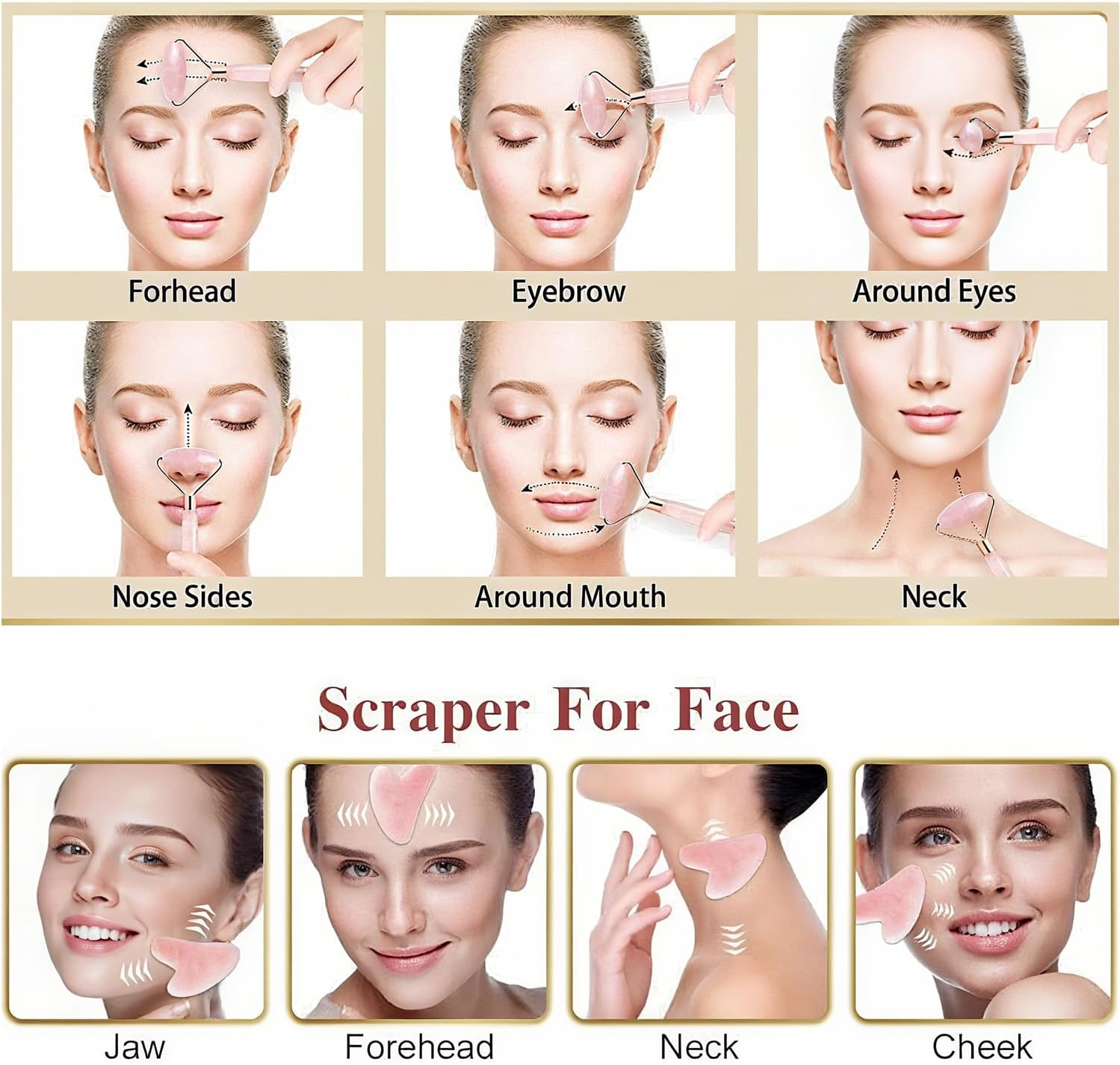 Xinghonyac Jade Roller & Gua Sha Set, Face Roller Massager for Skin Care anti Aging, De-Puffing, Detoxifying, Brightening, and Refreshes Skin Tool(Pink) - Pink image number 6