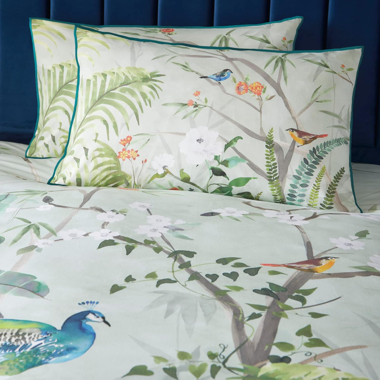 SOIRE'E Peacock Jungle - 100 Percent Cotton Duvet Cover Set - Double Bed Size in Green image number 3