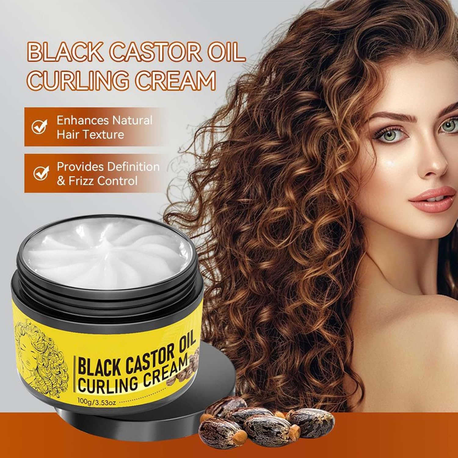 Black Castor Oil Curl Cream, Curl Defining Cream, Non-Sticky, Moisturises, Nourishes and Eliminates Frizz Hair, Curl Enhancer and Frizz Control for Curly Hair, 100 G image number 2