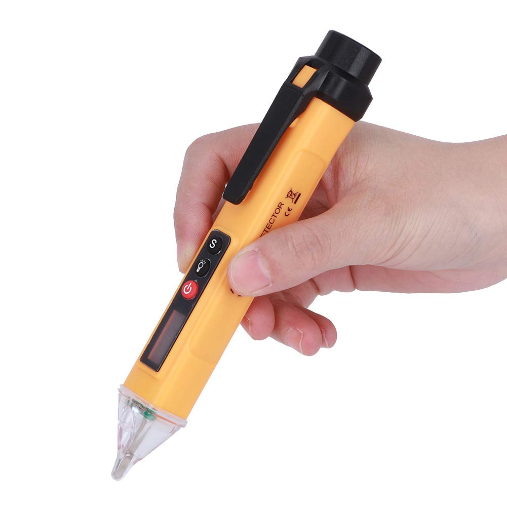 Digital Noncontact Voltage Tester Pen AC12 Detector Test Pen Measuring Instrument (Yellow + Black) - Black+Red image number 4