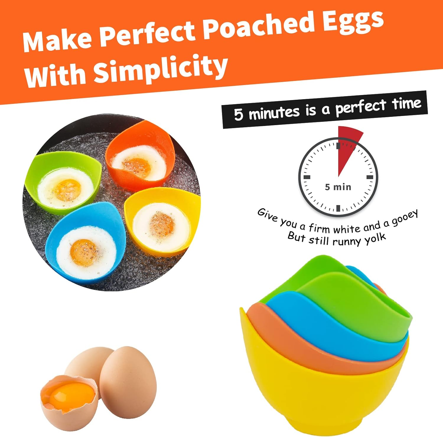 4 Pack Egg Poacher, BPA Free Silicone Egg Poachers, Egg Cups for Air Fryer, Thickened Stable Egg Cooker with Extra Oil Brush image number 4