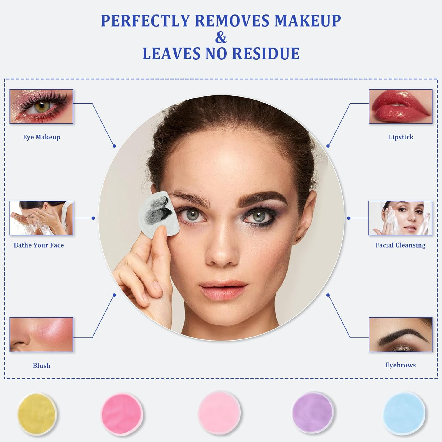 Reusable Makeup Remover Pad 60 Pack, Eco-Friendly Cotton Laundry Bag, Reusable Face, Eye & Lip Makeup Remover Pads, round Cotton Pads for All Skin Types image number 2