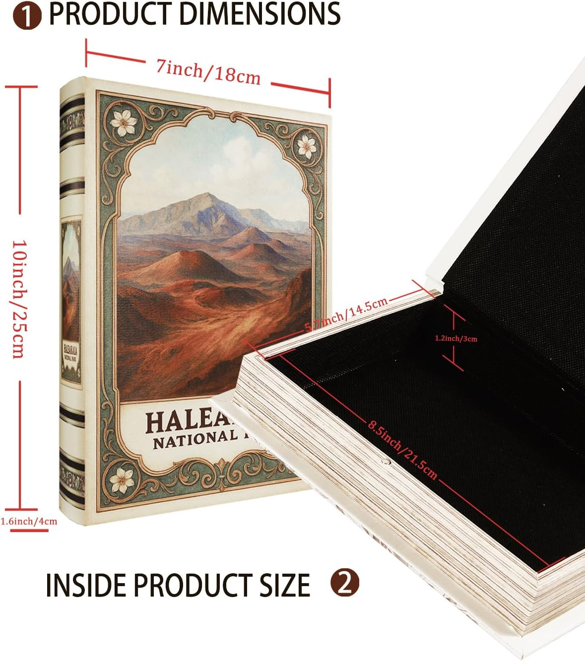 Decorative Wooden Book Box - Vintage Faux Book Boxes with National Park Design, Secret Storage with Magnetic Closure, Leather Cover, Perfect for Home Office Bookshelf (1 X Haleakala)
