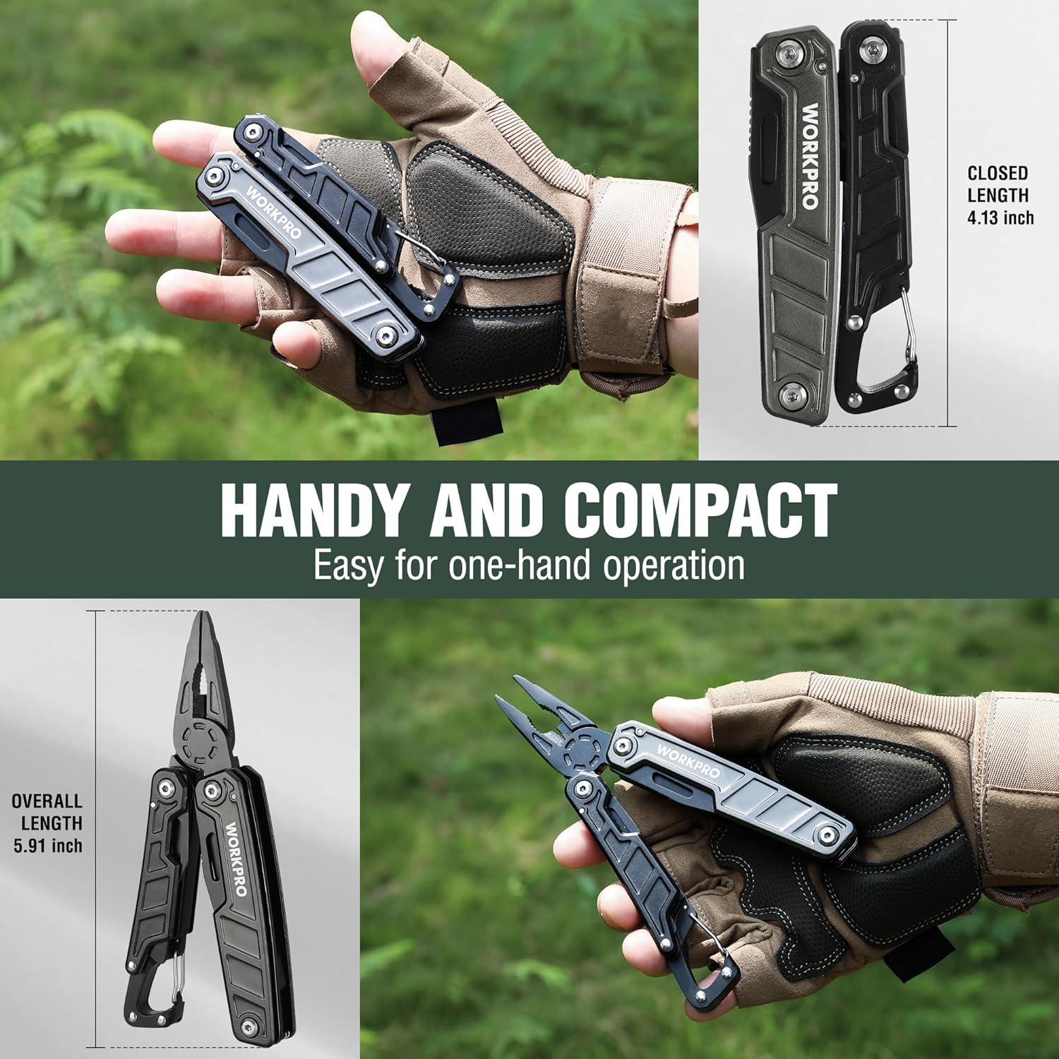 WORKPRO 11-In-1 Stainless Steel Multitool Pliers - EDC Multi-Tool with Safety Lock, Pocket Clip & Sheath - 220G Camping Knife, Screwdriver, Saw, Wire Cutter & Bottle Opener