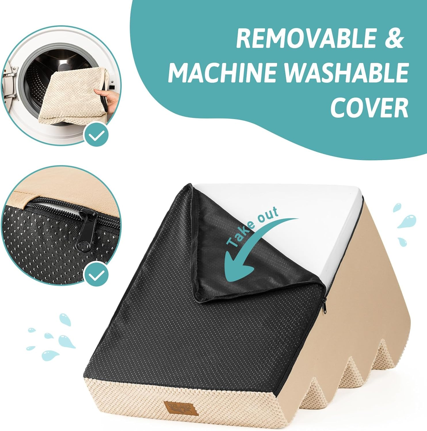 Cozy KISS Dog Stairs for Small Dogs, 4 Tier Wider Pet Stairs for Couch and Beds, 45 Cm Non-Slip Dog Steps for Old Cats, Puppy, Small Medium Dogs,45X60X45 Cm, Beige